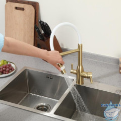 Смеситель кухни Frap F4398-3 сатин золотой(/белый)