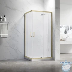 Душевое ограждение Veconi Ровиго 80x80 профиль брашированное золото, стекло прозракчное RV27G-8080-01-C8 (без поддона)