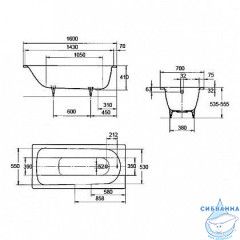 Стальная ванна Kaldewei Saniform Plus 362-1 160x70 easy-clean с ножками
