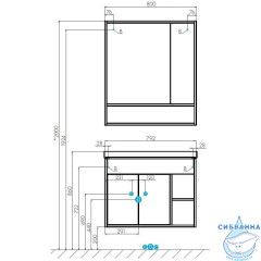 Тумба подвесная Акватон Флай 80 белый/дуб крафт с раковиной Миранда 80