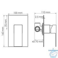 Встраиваемый смеситель для душа Wasserkraft Abens 2051 (черный матовый)