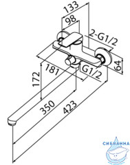 Смеситель для ванны с длинным изливом, хром глянцевый, Макс (Maks), Milardo, MAKSB00M10