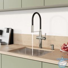 Смеситель для кухни с каналом для фильтрованной воды и гибким изливом, сатин, Ikon, IDDIS, IKNBNFFi05