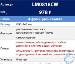 Ручной душ Lemark LM0818CW 4 режимa (хром/белый)