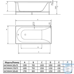 Ванна акриловая Toni Arti Kaitarain PL 170x75