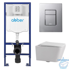 Комплект подвесной унитаз ABBER Rechteck AC1201 белый с инсталляцией AC0108 и кнопкой AC0123 хром глянцевый
