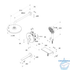 DALBL03M68, Душевая система скрытого монтажа с тропическим душем, ручным душем и изливом, черный матовый, Dale, Milardo, DALBL03M68