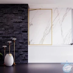 Шторка для ванны Veconi Палау 60x150 профиль брашированное золото, стекло прозрачное PL85G-60-01-C8