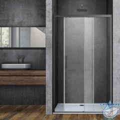 Дверь в нишу Vincea Софт 130 профиль вороненая сталь, стекло прозрачное VDS-3SO130CLGM