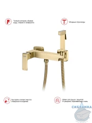 Смеситель Raglo R01.51.03 с гигиеническим душем (сатин золотой)