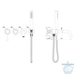 Встраиваемый смеситель для ванны Oliveeka Y-Line OL-889017-BGM (оружейная сталь)