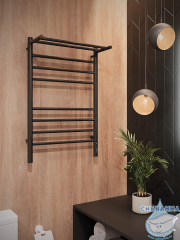 Полотенцесушитель электрический Terminus Аврора П8 50х80 с полкой (черный матовый) (с возможностью скрытого подключения)