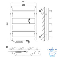 Полотенцесушитель электрический Laris Виктория П5 40х50 L (хром)