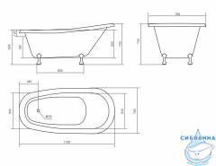Ванна из искусственного камня Aqua de Marco Edelweis 170х78 (с золотыми ножками)