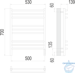 Полотенцесушитель электрический Terminus Соренто П9 50х70 (с возможностью скрытого подключения, подключение справа)