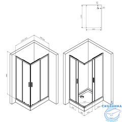 Душевое ограждение AM.PM Gem 120x90 W93G-404-120290-BT профиль черный, стекло прозрачное (без поддона)