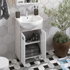 Тумба Акватон Бекка 50 с раковиной Смайл 50 белый/дуб сомерсет