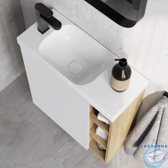 Тумба Aqwella Alba 60 L белый/дуб давос с раковиной Compact Slim 60