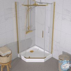 Душевое ограждение Тритон Дека 100x100 профиль золото, стекло прозрачное Щ0000073924 (с поддоном)