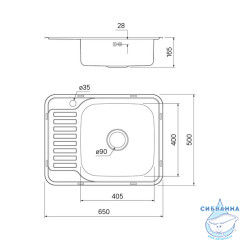 Мойка, нержавеющая сталь, сатин, чаша справа, 650*500, Basic, IDDIS, BAS65SRi77