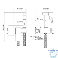 Встраиваемый смеситель с гигиеническим душем Wasserkraft A71338 (никель)
