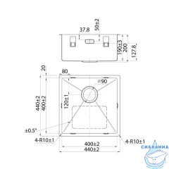 Мойка, нерж.сталь, универсального монтажа, графит, 440*440,  Edifice, IDDIS, EDI44G0i77