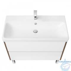 Тумба Акватон Сканди 90 белый/дуб рустикальный, с раковиной Адриана 90