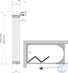 Шторка для ванны Ravak VS3 100 профиль матовый хром, полистирол Rain