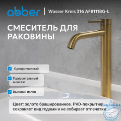Смеситель ABBER Wasser Kreis 316 AF8111BG-L для накладной раковины, брашированное золото
