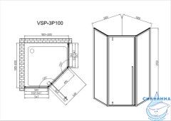 Душевое ограждение Vincea Penta 100x100 профиль вороненая сталь, стекло прозрачное VSP-3P100CLGM
