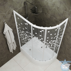 Душевое ограждение Тритон Коралл В L 120x80 профиль белый, стекло мозайка Щ0000061782 (с поддоном)