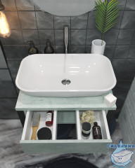 Тумба подвесная 1Marka GRUNGE LOFT 60П (1 ящик) Бетон светлый с раковиной Sanita Luxe Инфинити 60