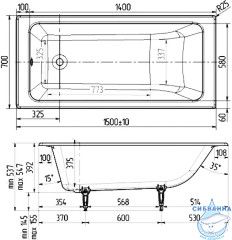 Чугунная ванна Wotte Line 150х70 с ножками
