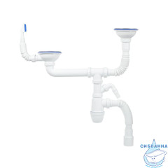 Сифон для двойной мойки с выпуском 3 1/2 с переливом и отводом, Kitchen Line, IDDIS, S21UPS0i84