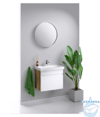 Тумба Aqwella Smart 60 с раковиной Moduo Slim 60 белый/дуб балтийский
