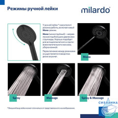 Душевая система скрытого монтажа с тропическим душем и ручным душем, черный матовый, Rora, Milardo, RORBL02M67