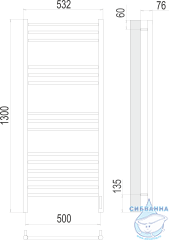 Полотенцесушитель электрический Terminus Аврора П15 50х130 (хром)  (с возможностью скрытого подключения, подключение справа)