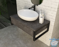 Тумба подвесная 1Marka GRUNGE LOFT 70П (1 ящик) Бетон темно-серый с раковиной Sanita Luxe Инфинити 60