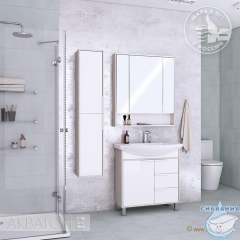 Тумба Акватон Рико 80 с раковиной Смайл 80 белый/ясень фабрик