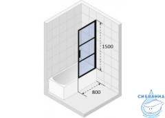 Шторка для ванны Riho Grid 80x150 R профиль черный, стекло прозрачное GBB5080002