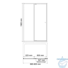 Дверь в нишу Wasserkraft  Aula 11P04 90 см профиль хром, стекло прозрачное 