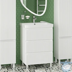 Тумба напольная Brevita Victory 60 белый матовый с раковиной Dreja Luxury 60