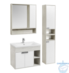 Тумба подвесная Акватон Флай 80 белый/дуб крафт с раковиной Миранда 80