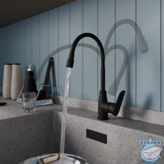 Смеситель для кухни с гибким изливом и душевой насадкой, черный матовый, Meal, Milardo, M07BL2FM05