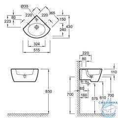 Раковина угловая 37 см Jacob Delafon Ove E1566-00