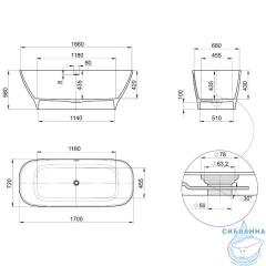 Ванна из искусственного камня Radostone Эрника 170х72