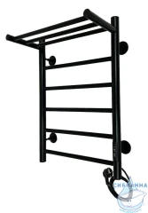 Полотенцесушитель электрический Санприз Аврора П6 40х60 с полкой (черный матовый) (подключение универсальное)