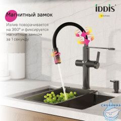 Смеситель для кухни с каналом для фильтрованной воды и гибким изливом, черный матовый, Ikon, IDDIS, IKNBLFFi05