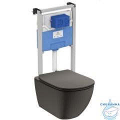 Инсталляция Ideal Standard в комплекте с унитазом Ideal Standard Tesi AquaBlade (черный матовый) c сиденьем Soft close (микролифт),без клавиши смыва T3868V3