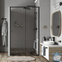 Дверь в нишу Wasserkraft Dill 140 см профиль черный, стекло прозрачное 61S31